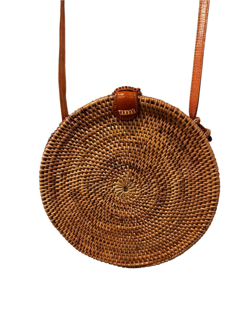 Woven Rattan Round Crossbody Bag in Brown